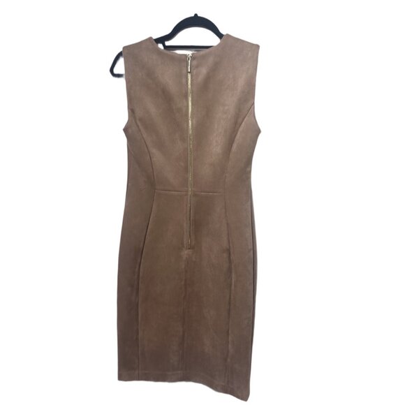Calvin Klein Faux Suede Sleeveless Midi Sheath Dress Tan Size 6 - Picture 2 of 5